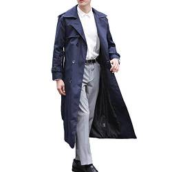 Pantete Herren Zweireiher Trenchcoat Oversized Casual Windbreaker Revers Lange Jacke Mantel, Blau, 3XL von Pantete