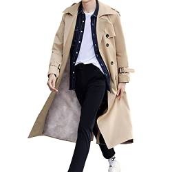 Pantete Herren Zweireiher Trenchcoat Oversized Casual Windbreaker Revers Lange Jacke Mantel, Plüschkhaki, L von Pantete