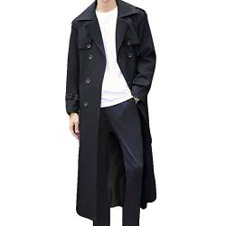 Pantete Herren Zweireiher Trenchcoat Oversized Casual Windbreaker Revers Lange Jacke Mantel, Schwarz, 5XL von Pantete