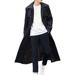 Pantete Herren Zweireihiger Trenchcoat Oversized Casual Windbreaker Revers Lange Jacke Plüsch Overcoat - Schwarz - 4X-Groß von Pantete