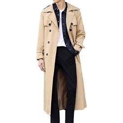 Pantete Zweireihiger Herren-Trenchcoat, Übergröße, lässig, Windbreaker, Revers, lange Jacke, Khaki, XL von Pantete