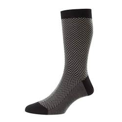 Pantherella Herren-Socken mit Fischgrätenmuster, Wolle, Wadenmitte, Schwarz, Large von Pantherella