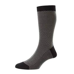 Pantherella Herren-Socken mit Fischgrätenmuster, wadenhoch, aus Wolle, schwarz, Medium von Pantherella