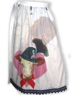 Schürzenliesl, Designer Dirndlschürze Motiv Kuh, Strass, Baumwollspitze ca.60cm von PantoffelDIVA , Schürzenliesl