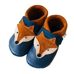 Pantolinos Fuchs Krabbelschuhe aus Ökoleder Made in Germany Lauflernschuhe als Geschenk für Jungen & Mädchen Babyschuhe aus Leder weiche Lederpuschen Schlupfschuhe Hausschuhe Blau Gr.23 von Pantolinos