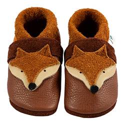 Pantolinos Fuchs Krabbelschuhe aus Ökoleder Made in Germany Lauflernschuhe als Geschenk für Jungen & Mädchen Babyschuhe aus Leder weiche Lederpuschen Schlupfschuhe Hausschuhe Braun Gr.18/19 von Pantolinos