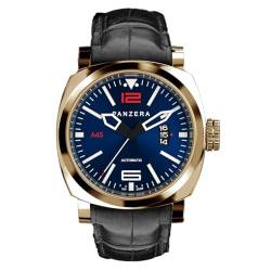 Panzera Aquamarine 45 Automatik Stahl Gold Blau Datumsanzeige Schwarz Leder Saphir Herrenuhr, gold von Panzera