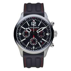 Panzera Flieger 46 Chronograph Automatik Stahl Schwarz Silikon Pilot Rot Datum Herren Uhr von Panzera