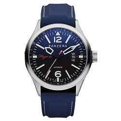 Panzera Flieger 46 Hornet Fathom Automatik Stahl Schwarz Datum Silber Blau Silikon Herren Uhr von Panzera