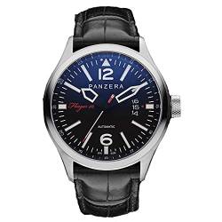 Panzera Flieger 46 Hornet Spirit Automatik Stahl Schwarz Leder Datum Herren Uhr von Panzera