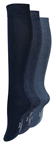 Paolo Renzo Damen Baumwoll-Kniestrümpfe Uni 3 Paar - Lange Socken Atmungsaktiv - Breiter Pique Komfortbund - Größe 35/38 - Blau von Paolo Renzo