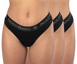 Paolo Renzo Damen Tanga Sport LINE 3 Stück Baumwoll String Sport String Tanga Damen Underwear Atmungsaktiv Größe S Schwarz von Paolo Renzo