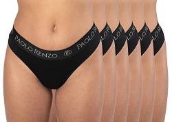 Paolo Renzo Damen Tanga Sport LINE 6 Stück Baumwoll String Sport String Tanga Damen Underwear Atmungsaktiv Größe S Schwarz von Paolo Renzo