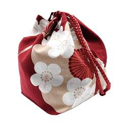 Paowsietiviity Japanische Kordelzug-Tasche Münzbörse Mittagessen Tasche Lebensmittelbeutel rot 14x12x16 cm, Weinrot, 14 x 12 x 16 cm, 14x12x16 cm von Paowsietiviity