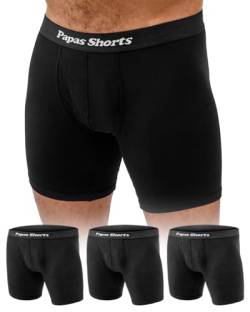 Extra Lange Boxershorts Herren (3er Pack) aus weichem Modal in Größe S - 5XL | Schwarze Unterhosen aus hochwertigen Modalstoff mit Stretch (S) von Papas Shorts