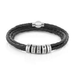 Papasplatz – Herren Lederarmband mit Gravur – geflochtenes Echtleder Armband mit gravierten Edelstahl-Ringen für Name & Datum – personalisierte Geschenke für Männer (19cm) von Papasplatz