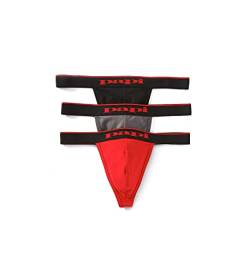 papi Herren 3er Pack Premium Fashion Cotton Active Stretch Thong, Rot/Grau/Schwarz, Small von Papi