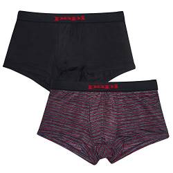 papi Herren Brazilian Cool Trunk Boxer Briefs 2er Pack Comfort Fitting Unterwäsche Badehose, Streifen-Schwarz/Rot, Small von Papi