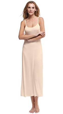 Papicutew Damen-Unterkleid, lang, Cami, Trägerkleid, Nachthemd, ärmellos - Beige - Large von Papicutew