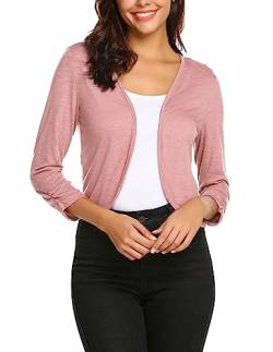 Parabler Damen Bolero Kurze 3/4 Ärmel Strickjacke Schulterjacke Shrug Top Casual Top Rosa Pink M von Parabler