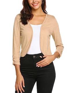 Parabler Damen Bolero Kurze 3/4 Ärmel Strickjacke Schulterjacke Shrug Top Elegant Leichte Cardigan Casual Top Fleischfarbe M von Parabler