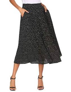 Parabler Damen Hohe Taille Röcke Retro Maxirock Polka Dot Rock Lang Herbst und Winter Elegant Faltenrock mit Tasche Schwarz L von Parabler