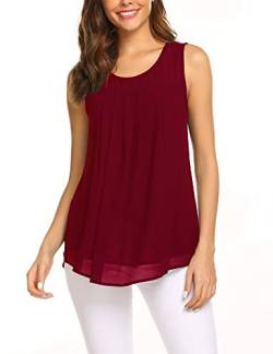 Parabler Damen Sommer Chiffon Top Ärmellose Blusentop Tank Top Elegant Weste Top Shirt Bluse Oberteile Weinrot L von Parabler