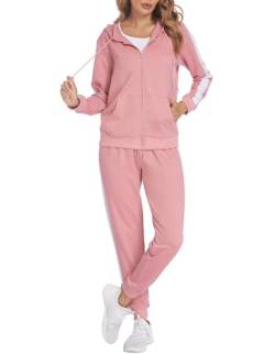 Parabler Damen Sport Anzug Rosa 2 teilig Jogginganzug Set Trainingsanzug Zwieteiler Hausanzug Elegante Sportkleidung Frauen Fitness M von Parabler