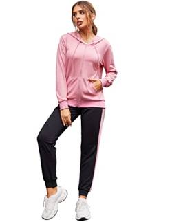 Parabler Damen Traingsanzug Jogginganzug Frauen 2 Teilig Freizeitanzug Bean Paste Kapuzenpullover Lang Ärmel Zipper Top Lang Hose Sportswear 2 Stück Bekleidungsset Sport L von Parabler