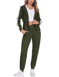 Parabler Damen Trainingsanzug Zweiteiler Jogging Anzug Jogger Tracksuit Sportanzug Lässig Sport Kleidung Frauen Sportwear Armeegrün S von Parabler