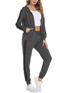 Parabler Freizeitanzug Damen Zweiteiler Jogginganzug Set Jogger Sportanzug Sportbekleidung Elegante Tracksuit Sportwear Dunkelgrau S von Parabler