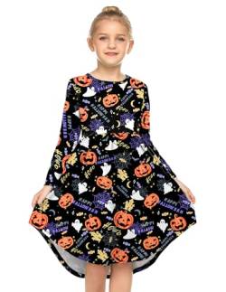 Parabler Mädchen Kleid Halloween T-Shirt Kleid Mädchen Langarm Kleid Rundhals Kinderkleid Herbst Winter Täglich Kleid Schwarz Gr.110/6-7Jahre von Parabler