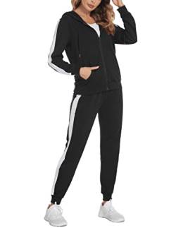 Parabler Trainingsanzug Damen Set Schwarz Jogginganzug Jogger Tracksuit Zweiteiler Sportanzug Frauen Anzug Sport Trainingsjacke&Hose S von Parabler