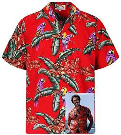 Tom Selleck Original Hawaiihemd, Kurzarm, Jungle Bird, Rot, M von Paradise Found