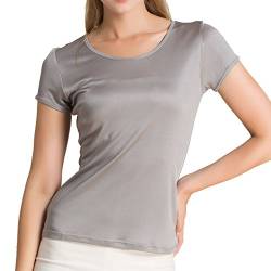 Paradise Silk Pure Silk Damen Strick-T-Shirt mit Rundhalsausschnitt, kurzärmelig, grau, Small von Paradise Silk