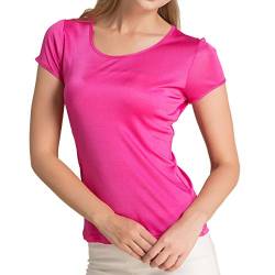 Paradise Silk Pure Silk Damen Strick-T-Shirt mit Rundhalsausschnitt, kurzärmelig Gr. Large, rose von Paradise Silk