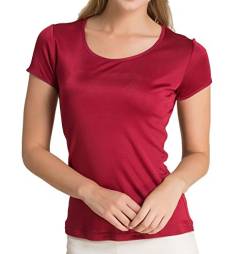 Paradise Silk Pure Silk Damen Strick-T-Shirt mit Rundhalsausschnitt, kurzärmelig Gr. M, burgunderfarben von Paradise Silk