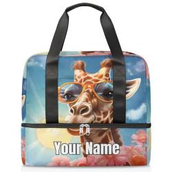 Giraffe Sonnenbrille Sommer Personalisierte Gym Duffle Bag für Damen und Herren – Individuelle Sport-Tragetasche mit Schuhfach für Wochenende über Nacht, Farbe: 755, Einheitsgröße von Pardick