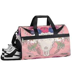 Goat Skull Flowers Dreamcatcher Sport Gym Bag with Wet Pocket & Shoes Compartment Travel Duffel Bag for Men Women Basketball Weekender Bag For Plane Swim Yoga, Mehrfarbig von Pardick
