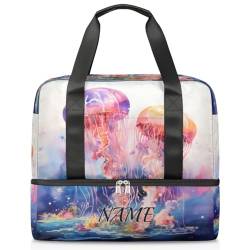 Jellyfish Ocean Watercolor Personalisierte Sporttasche für Damen, individuelle Herren-Sporttasche mit Schuhfach, für Mädchen und Jungen, Wochenendtasche, Übernachtungstasche, Mama, Krankenhaus, von Pardick