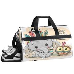 Little Cute Elephant with Owl Ethnic (02) Sports Gym Bag with Wet Pocket & Shoes Compartment Travel Duffel Bag for Men Women Basketball Weekender Bag For Plane Swim Yoga, Mehrfarbig von Pardick