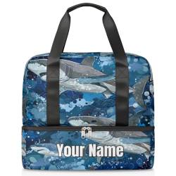 Personalisierte Sporttasche mit Hai-Ozean-Sommer-Muster, für Damen und Herren, individuelle Sport-Tragetasche mit Schuhfach für Wochenende über Nacht, Farbe: 275, Einheitsgröße von Pardick