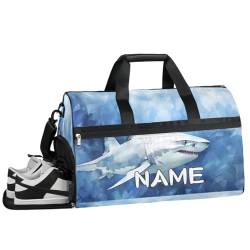 Shark Ocean Sporttasche mit Nassfach und Schuhfach, Reisetasche, für Damen und Herren, personalisierbar, für Übernachtung, Wochenende, Strandgepäck, Shark Ocean Aquarell, Einheitsgröße von Pardick