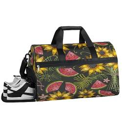 Sommer-Wassermelonen-Sonnenblumen-Sporttasche mit Nassfach und Schuhfach, Reisetasche, für Männer und Frauen, Basketball, Wochenendtasche für Flugzeug, Schwimmen, Yoga, Mehrfarbig von Pardick