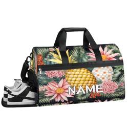 Sporttasche mit Ananas-Blumen, mit Nassfach und Schuhfach, Reisetasche, für Damen und Herren, personalisierbar, für Übernachtung, Wochenende, Strandgepäck, Sommer-Ananas-Blumen, Einheitsgröße von Pardick