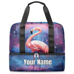 Sporttasche mit Flamingo-Galaxie, Aquarellfarben, personalisierbar, für Damen und Herren, individuelle Sporttasche mit Schuhfach für Wochenende über Nacht, Farbe: 445, Einheitsgröße von Pardick