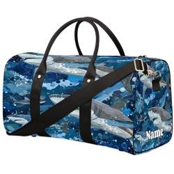 Sporttasche mit Hai-Ozean-Muster, personalisierter Name für Damen und Herren, wasserdicht, Strandtasche, faltbar, persönliche Gegenstände, Reisetasche für Wochenendausflüge, Tanzen, Handgepäcktasche, von Pardick