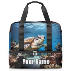 Sporttasche mit Schildkröten-Sommer-Ozean-Muster, personalisierbar, für Damen und Herren, individuelle Sporttasche mit Schuhfach für Wochenende über Nacht, Farbe: 596, Einheitsgröße von Pardick
