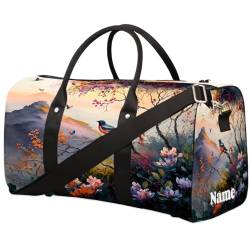 Sporttasche mit Vögeln und Blumen, personalisierter Name für Damen und Herren, wasserdicht, Strandtasche, faltbar, persönliche Gegenstände, Reisetasche für Wochenendausflüge, Tanzen, Handgepäcktasche, von Pardick