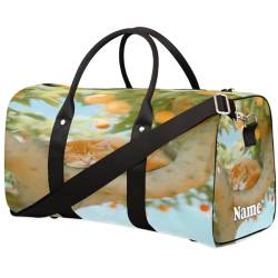 Sporttasche mit niedlichem Katzen-Motiv, Orange, personalisierter Name für Damen und Herren, wasserdicht, Strandtasche, faltbar, persönliche Gegenstände, Reisetasche für Wochenender, Übernachtung, von Pardick